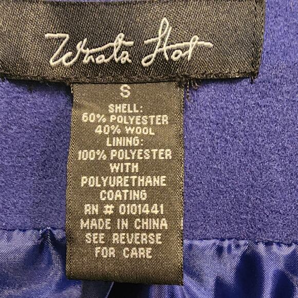 What's Hot Cobalt Blue Wool Blend Peacoat Jacket Size Small - Picture 2 of 7